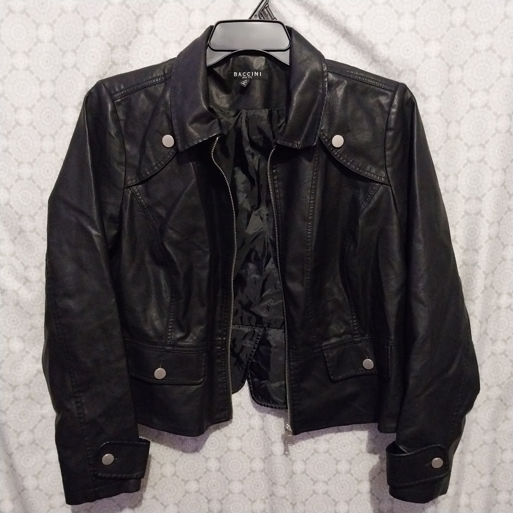 Bacinni Womens Moto Black Leather Jacket